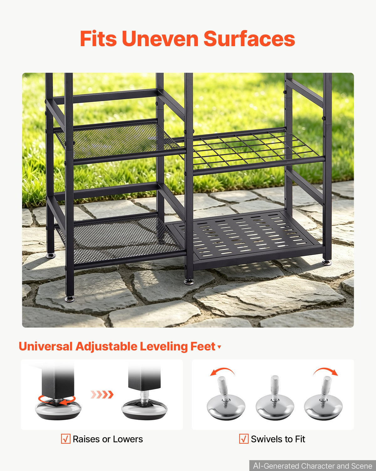 VEVOR Garden Tool Organizer with Guard Rail, 3-Tier Metal Storage Rack, for Rakes/Shovels/Brooms, Yard Utility Holder for Garage/Shed/Outdoor/Lawn Organization, Heavy-Duty Steel, with Hooks, Black - CKGJSNJZXJSCGDNCP001V0 - view 5