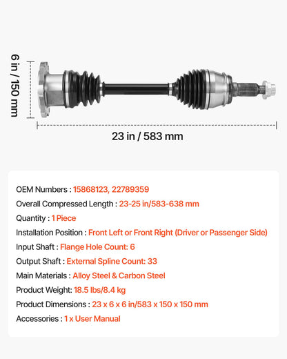 VEVOR CV Axle Shaft Assembly, Front Left or Right Side (Driver or Passenger Side), Automotive Replacement CV Joint Axle Shaft Compatible with 2007-2020 Cadillac Escalade, Alloy Steel & Carbon Steel - CKHJSYCCZZCDKWZY4001V0 - view 8