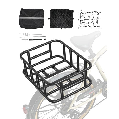 VEVOR Rear Bike Basket, Medium Bicycle Basket with Cargo Net, Liner & Waterproof Cover, Heavy Duty Bike Back Basket for Adult Women/Men Carrying Dogs, Pets, Fruit & Grocery, Mounting Tools Included - CKHXJSGZYNCBKTWSAV0 - view 2