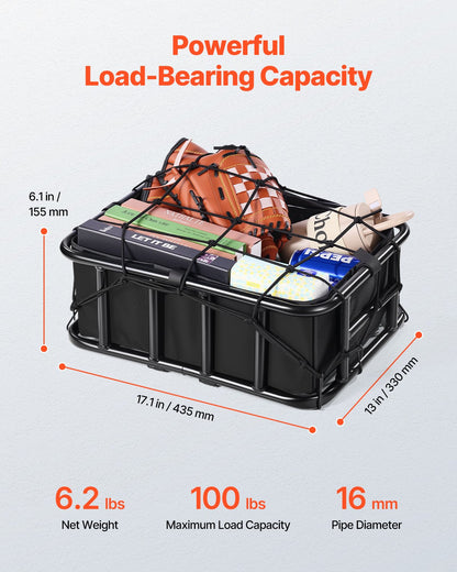 VEVOR Rear Bike Basket, Medium Bicycle Basket with Cargo Net, Liner & Waterproof Cover, Heavy Duty Bike Back Basket for Adult Women/Men Carrying Dogs, Pets, Fruit & Grocery, Mounting Tools Included - CKHXJSGZYNCBKTWSAV0 - view 3