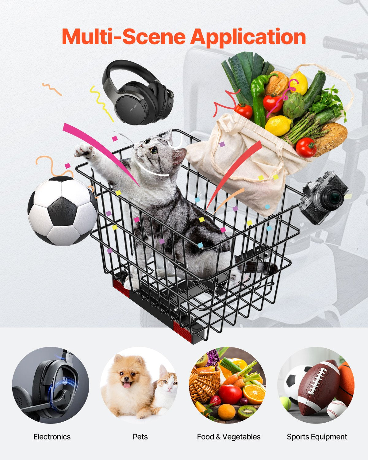VEVOR Scooter Rear Basket, Heavy Duty Metal Wire Basket with Handle, Spacious Cargo Basket, Works with 1-inch Receiver, Compatible with Most Golden, Drive & Pride Mobility Scooter - CKHXJSSZWNCBHGDPJV0 - view 5