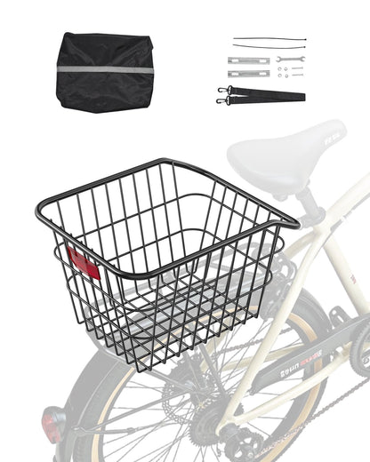 VEVOR Rear Bike Basket, Metal Wire Bicycle Basket with Reflective Tail Light & Waterproof Cover, Durable Bike Back Basket, Fits to Most Rear Bike Racks - CKHXJSSZWNCBXWH3VV0 - view 1