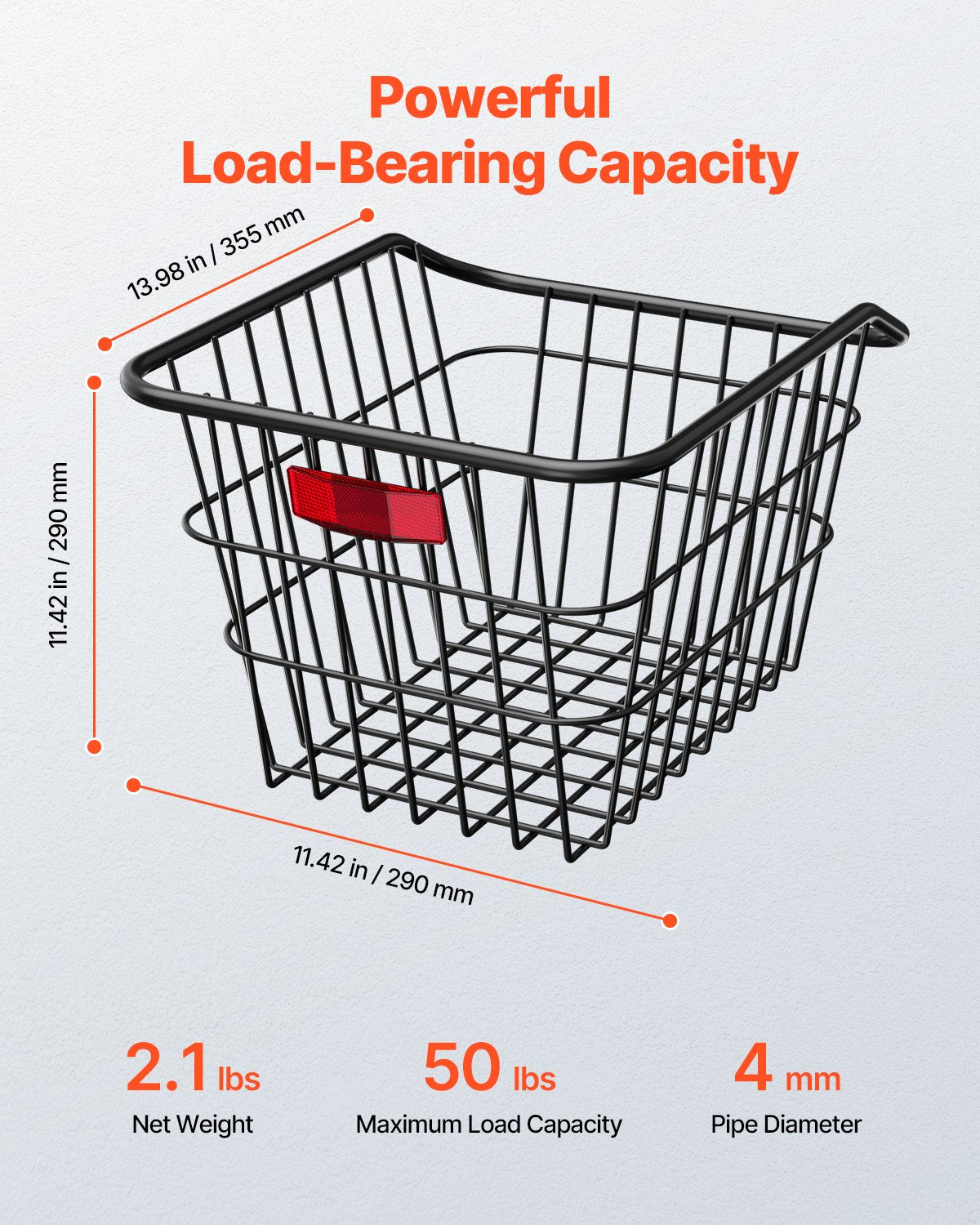 VEVOR Rear Bike Basket, Metal Wire Bicycle Basket with Reflective Tail Light & Waterproof Cover, Durable Bike Back Basket, Fits to Most Rear Bike Racks - CKHXJSSZWNCBXWH3VV0 - view 3