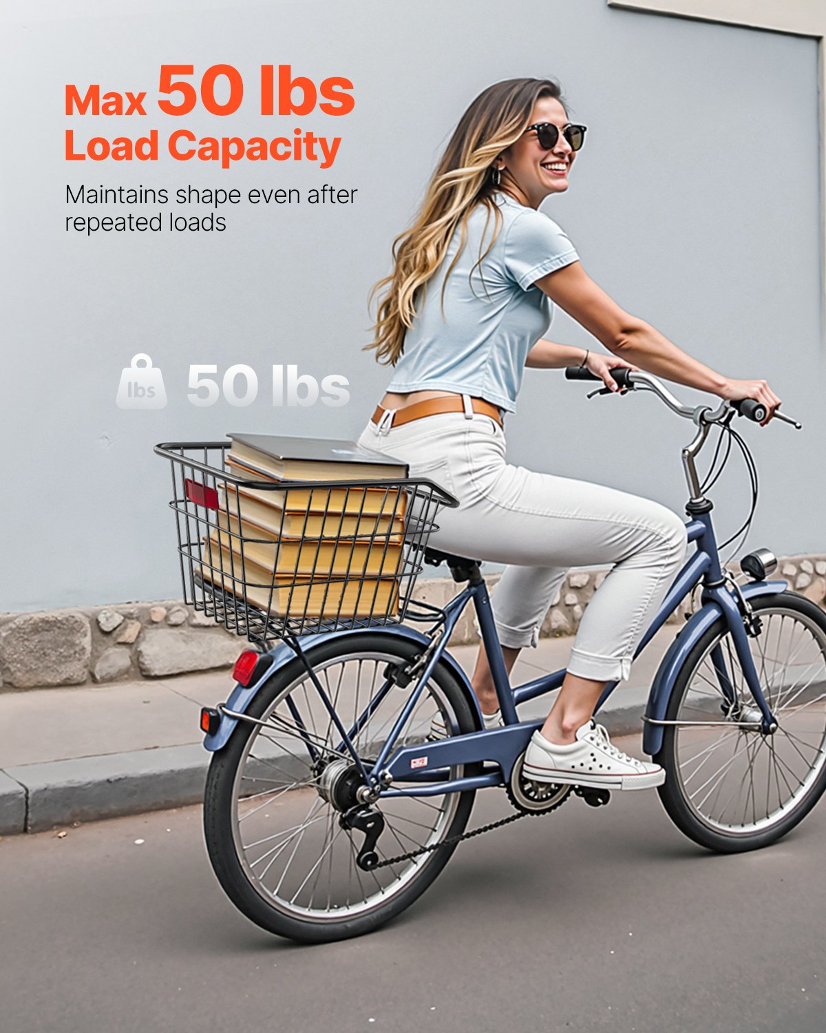 VEVOR Rear Bike Basket, Metal Wire Bicycle Basket with Reflective Tail Light & Waterproof Cover, Durable Bike Back Basket, Fits to Most Rear Bike Racks - CKHXJSSZWNCBXWH3VV0 - view 4