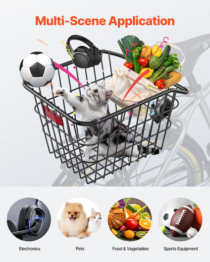 VEVOR Rear Bike Basket, Metal Wire Bicycle Basket with Reflective Tail Light & Waterproof Cover, Durable Bike Back Basket, Fits to Most Rear Bike Racks - CKHXJSSZWNCBXWH3VV0 - view 5
