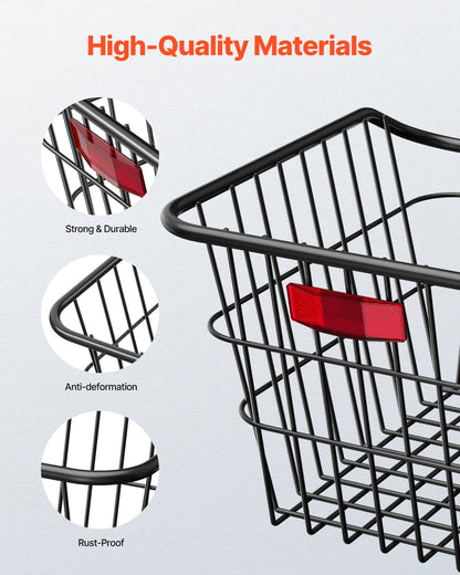 VEVOR Rear Bike Basket, Metal Wire Bicycle Basket with Reflective Tail Light & Waterproof Cover, Durable Bike Back Basket, Fits to Most Rear Bike Racks - CKHXJSSZWNCBXWH3VV0 - view 6