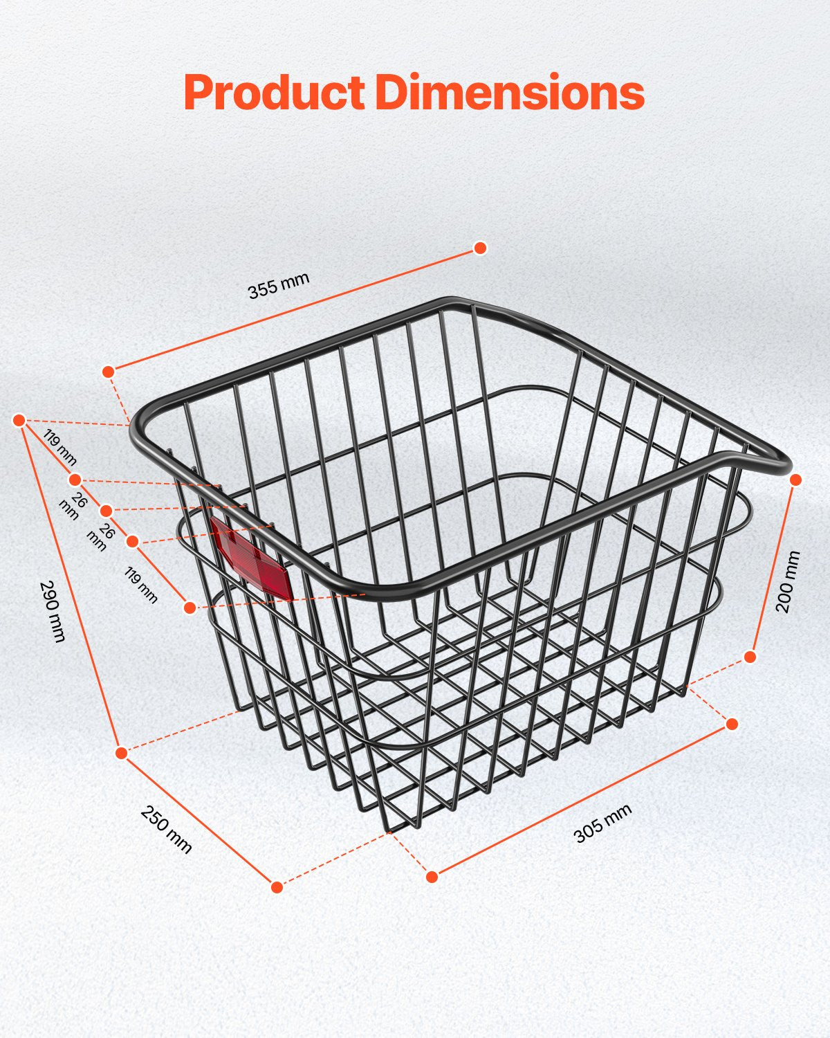 VEVOR Rear Bike Basket, Metal Wire Bicycle Basket with Reflective Tail Light & Waterproof Cover, Durable Bike Back Basket, Fits to Most Rear Bike Racks - CKHXJSSZWNCBXWH3VV0 - view 7