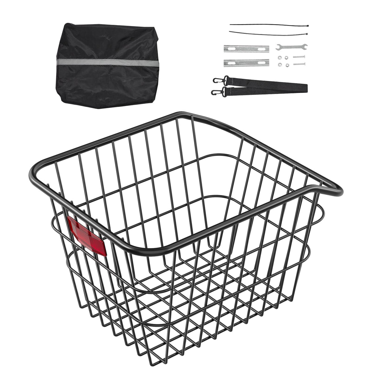 VEVOR Rear Bike Basket, Metal Wire Bicycle Basket with Reflective Tail Light & Waterproof Cover, Durable Bike Back Basket, Fits to Most Rear Bike Racks - CKHXJSSZWNCBXWH3VV0 - view 10