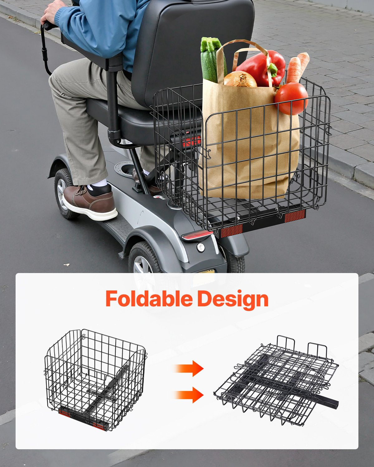 VEVOR Scooter Rear Basket, Folding Metal Wire Basket, Heavy Duty & Spacious Cargo Basket, Works with 1-inch Receiver, Compatible with Most Golden, Drive & Pride Mobility Scooter - CKHXJSSZWNCKSKD1LV0 - view 4