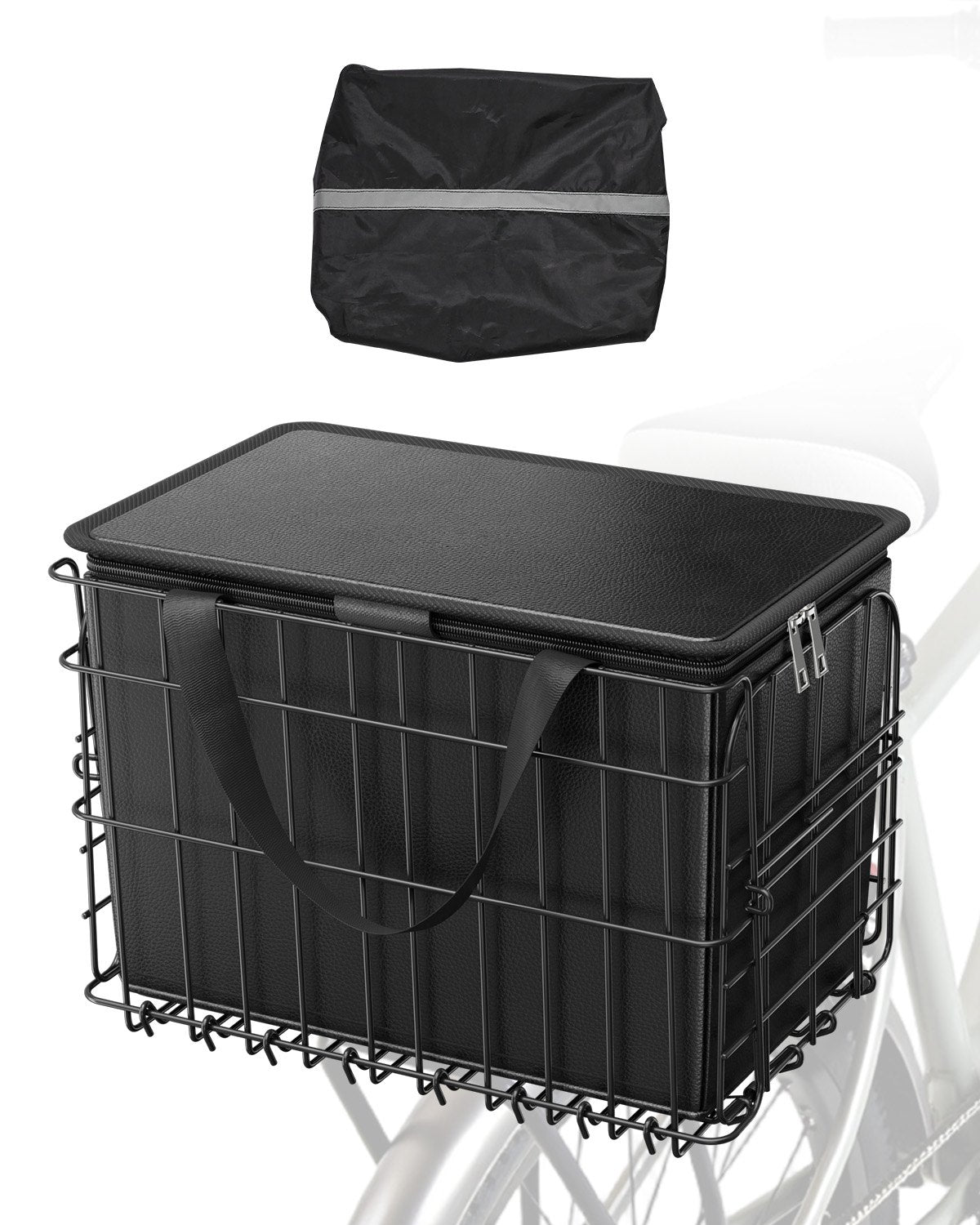 VEVOR Rear Bike Basket, Folding Wire Bicycle Basket with Cargo Net, Removable Liner Bag & Waterproof Cover, Quick Release Design Bike Basket for Adult Women/Men Carrying Dogs Pets Fruit & Grocery - CKHXJSSZYNCKOWR9SV0 - view 1