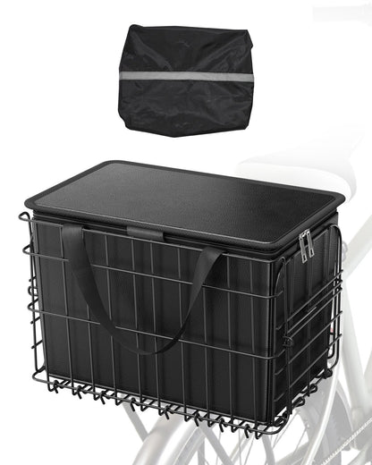 VEVOR Rear Bike Basket, Folding Wire Bicycle Basket with Cargo Net, Removable Liner Bag & Waterproof Cover, Quick Release Design Bike Basket for Adult Women/Men Carrying Dogs Pets Fruit & Grocery - CKHXJSSZYNCKOWR9SV0 - view 1
