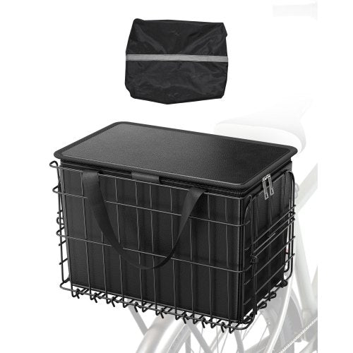 VEVOR Rear Bike Basket, Folding Wire Bicycle Basket with Cargo Net, Removable Liner Bag & Waterproof Cover, Quick Release Design Bike Basket for Adult Women/Men Carrying Dogs Pets Fruit & Grocery - CKHXJSSZYNCKOWR9SV0 - view 2