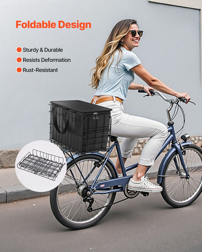 VEVOR Rear Bike Basket, Folding Wire Bicycle Basket with Cargo Net, Removable Liner Bag & Waterproof Cover, Quick Release Design Bike Basket for Adult Women/Men Carrying Dogs Pets Fruit & Grocery - CKHXJSSZYNCKOWR9SV0 - view 4