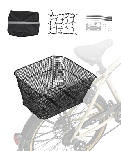 VEVOR Rear Bike Basket, Wire Mesh Bicycle Basket with Cargo Net & Waterproof Cover, Durable Metal Bike Back Basket, Fits Most Rear Bike Racks, Mounting Tools Included - CKHXJSWZWNCB7AA7WV0 - view 1