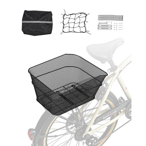 VEVOR Rear Bike Basket, Wire Mesh Bicycle Basket with Cargo Net & Waterproof Cover, Durable Metal Bike Back Basket, Fits Most Rear Bike Racks, Mounting Tools Included - CKHXJSWZWNCB7AA7WV0 - view 2