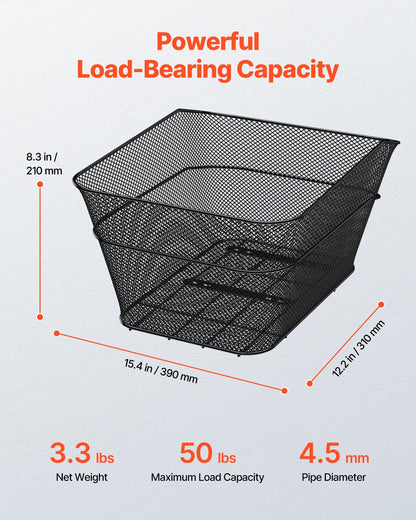 VEVOR Rear Bike Basket, Wire Mesh Bicycle Basket with Cargo Net & Waterproof Cover, Durable Metal Bike Back Basket, Fits Most Rear Bike Racks, Mounting Tools Included - CKHXJSWZWNCB7AA7WV0 - view 3