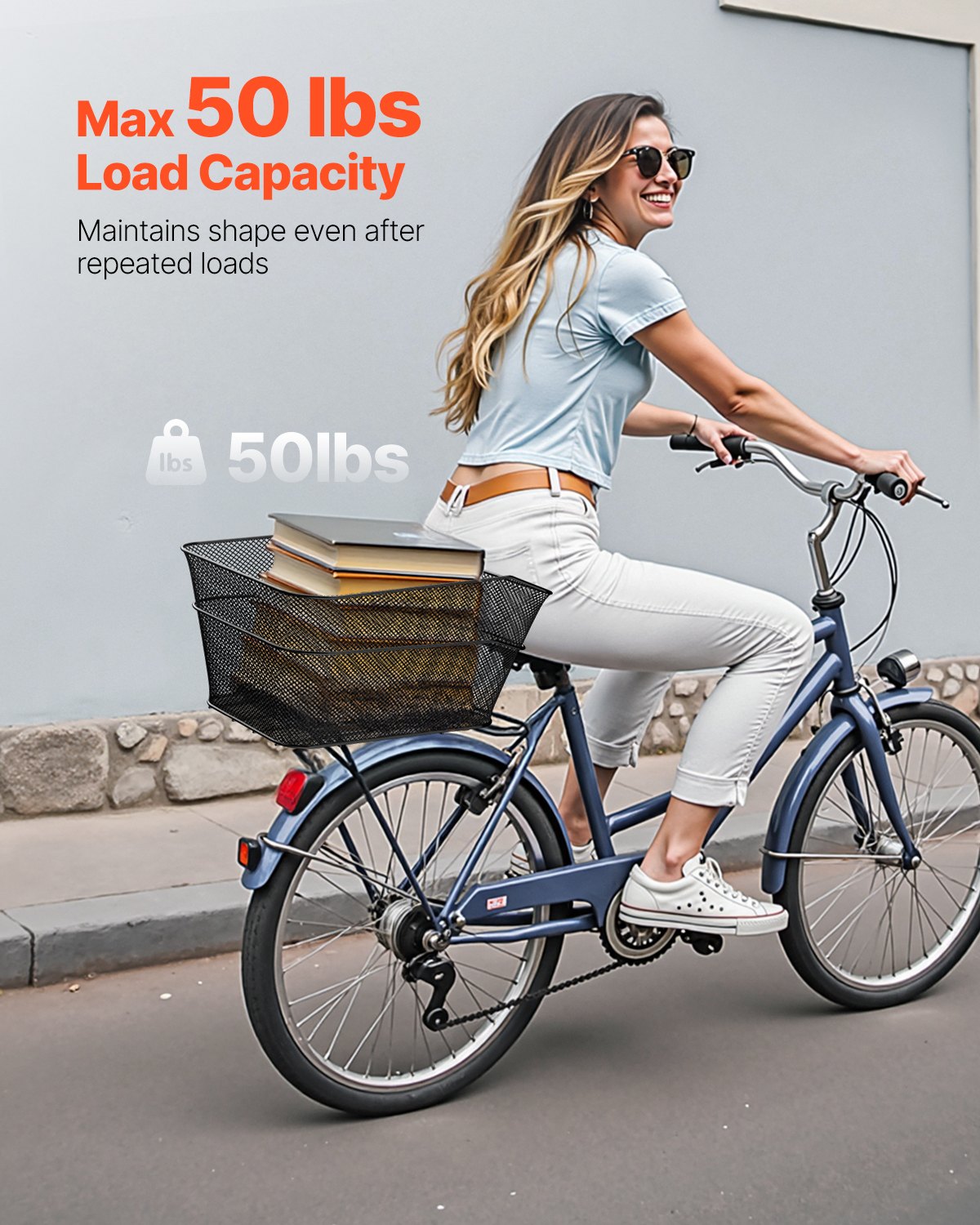 VEVOR Rear Bike Basket, Wire Mesh Bicycle Basket with Cargo Net & Waterproof Cover, Durable Metal Bike Back Basket, Fits Most Rear Bike Racks, Mounting Tools Included - CKHXJSWZWNCB7AA7WV0 - view 4