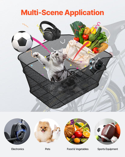 VEVOR Rear Bike Basket, Wire Mesh Bicycle Basket with Cargo Net & Waterproof Cover, Durable Metal Bike Back Basket, Fits Most Rear Bike Racks, Mounting Tools Included - CKHXJSWZWNCB7AA7WV0 - view 5