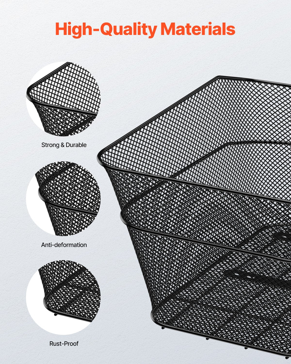 VEVOR Rear Bike Basket, Wire Mesh Bicycle Basket with Cargo Net & Waterproof Cover, Durable Metal Bike Back Basket, Fits Most Rear Bike Racks, Mounting Tools Included - CKHXJSWZWNCB7AA7WV0 - view 6