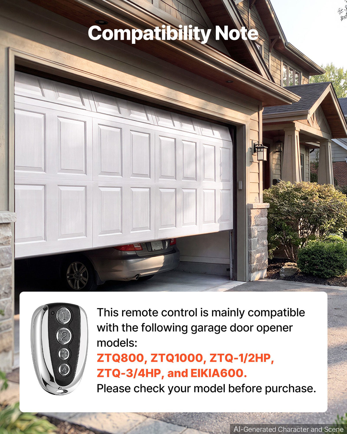 VEVOR Garage Door Opener Remote 4-Button Garage Clicker Remote 115 ft Range, Replacement for ZTQ800, ZTQ1000, ZTQ-1/2HP, ZTQ-3/4HP & EIKIA600, 4-Door Control, 12V 27Ah Battery, Rolling Code Encryption - CKKMQYKQCG00URNUZ001V9 - view 3