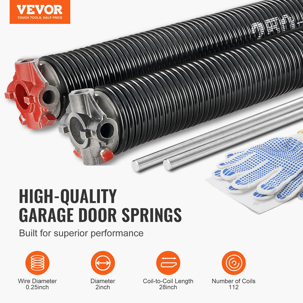 VEVOR Garage Door Torsion Springs - Select Your Configuration - CKMDH0250X2X0138FV0 - view 2