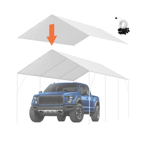 VEVOR 10 x 20 ft Carport Replacement Canopy Cover, Garage Top Tent Shelter Tarp Heavy-Duty Waterproof & UV Protected, Easy Installation with 40 Ball Bungeess (Only Top Cover, Frame Not Include), White - CKPB10X20FTB3Z2RRV0 - view 2