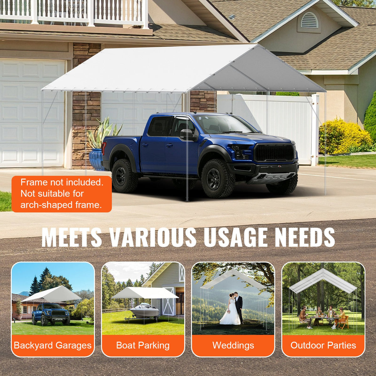 VEVOR 10 x 20 ft Carport Replacement Canopy Cover, Garage Top Tent Shelter Tarp Heavy-Duty Waterproof & UV Protected, Easy Installation with 40 Ball Bungeess (Only Top Cover, Frame Not Include), White - CKPB10X20FTB3Z2RRV0 - view 8