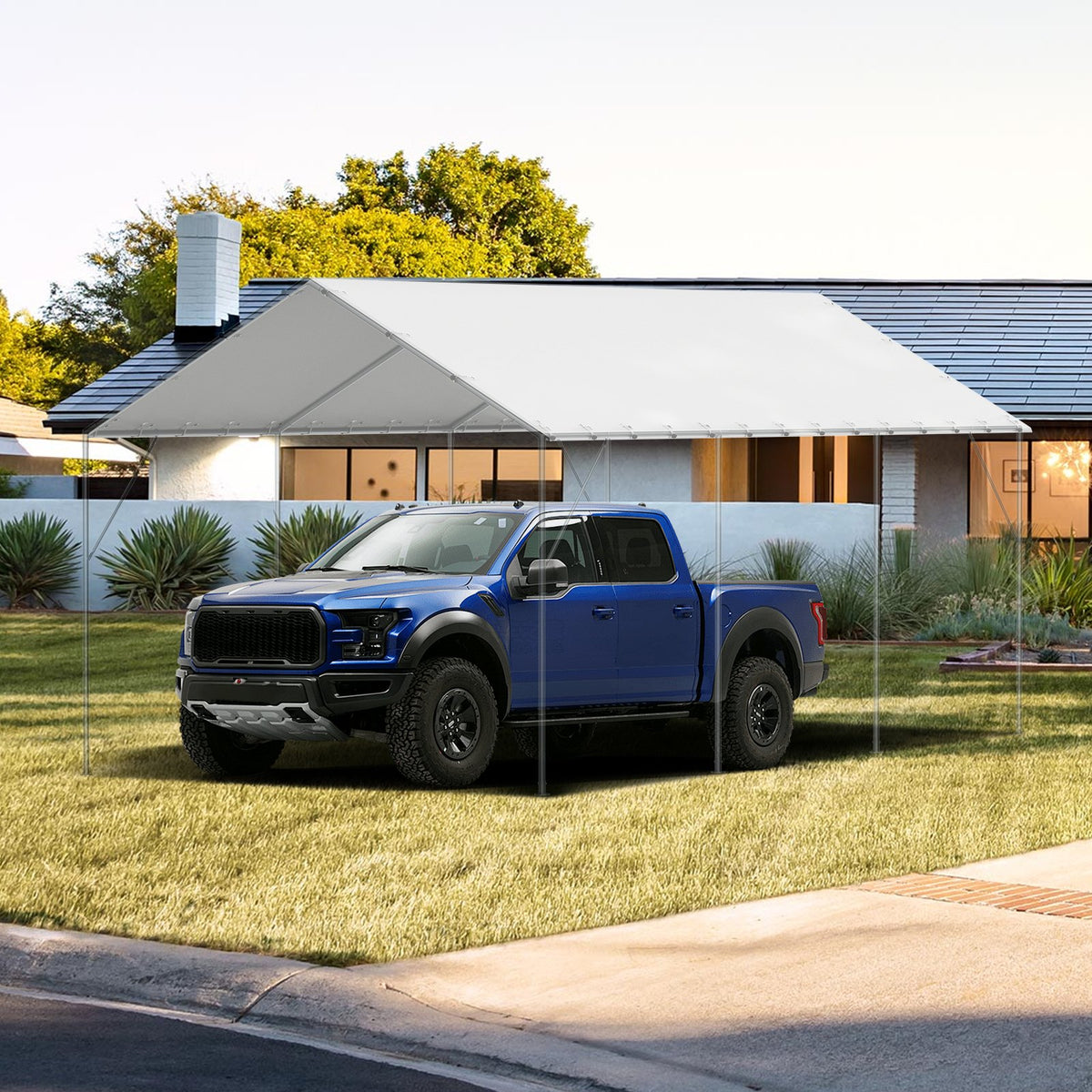 VEVOR 10 x 20 ft Carport Replacement Canopy Cover, Garage Top Tent Shelter Tarp Heavy-Duty Waterproof & UV Protected, Easy Installation with 40 Ball Bungeess (Only Top Cover, Frame Not Include), White - CKPB10X20FTB3Z2RRV0 - view 9