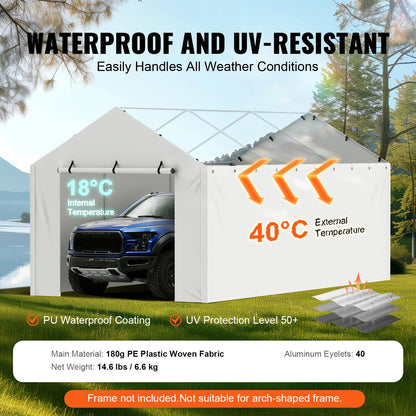 VEVOR Carport Replacement Canopy Cover Side Wall 10 x 20 ft, Garage Tent Shelter Tarp Heavy-Duty Waterproof & UV Protected, Easy Installation with Ball Bungees,White (Top and Frame Not Included) - CKPB10X20FTB4WT93V0 - view 4
