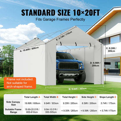 VEVOR Carport Replacement Canopy Cover Side Wall 10 x 20 ft, Garage Tent Shelter Tarp Heavy-Duty Waterproof & UV Protected, Easy Installation with Ball Bungees,White (Top and Frame Not Included) - CKPB10X20FTB4WT93V0 - view 5