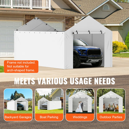 VEVOR Carport Replacement Canopy Cover Side Wall 10 x 20 ft, Garage Tent Shelter Tarp Heavy-Duty Waterproof & UV Protected, Easy Installation with Ball Bungees,White (Top and Frame Not Included) - CKPB10X20FTB4WT93V0 - view 8