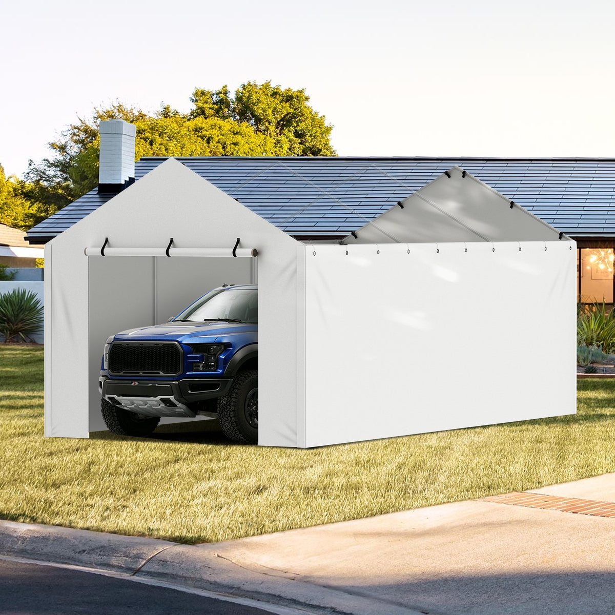 VEVOR Carport Replacement Canopy Cover Side Wall 10 x 20 ft, Garage Tent Shelter Tarp Heavy-Duty Waterproof & UV Protected, Easy Installation with Ball Bungees,White (Top and Frame Not Included) - CKPB10X20FTB4WT93V0 - view 9
