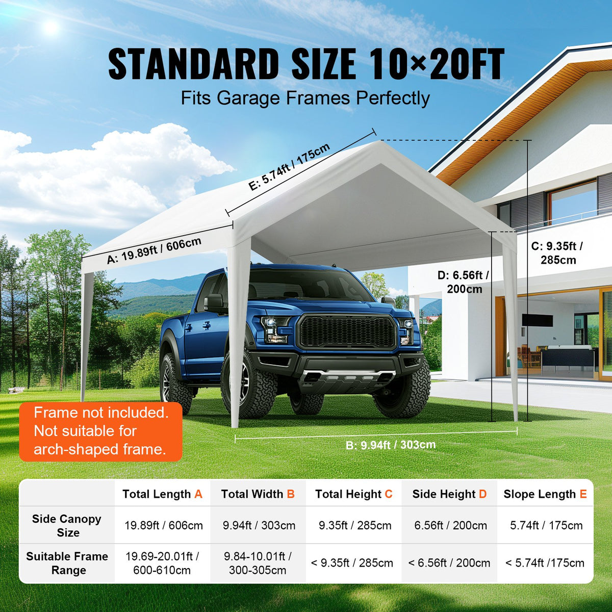 VEVOR Carport Replacement Canopy Cover 10 x 20 ft, Garage Top Tent Shelter Tarp Heavy-Duty Waterproof & UV Protected, Easy Installation with Ball Bungees,White (Only Top Cover, Frame Not Include) - CKPB10X20FTD1VXCBV0 - view 5