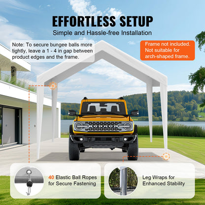 VEVOR Carport Replacement Canopy Cover 10 x 20 ft, Garage Top Tent Shelter Tarp Heavy-Duty Waterproof & UV Protected, Easy Installation with Ball Bungees,White (Only Top Cover, Frame Not Include) - CKPB10X20FTD1VXCBV0 - view 6