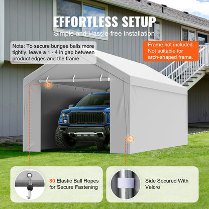 VEVOR Carport Replacement Canopy Cover Top + Side Wall 10 x 20 ft, Garage Tent Shelter Tarp Heavy-Duty Waterproof & UV Protected, Easy Installation with Ball Bungees,Grey (Frame Not Included) - CKPB10X20FTH27H20V0 - view 6