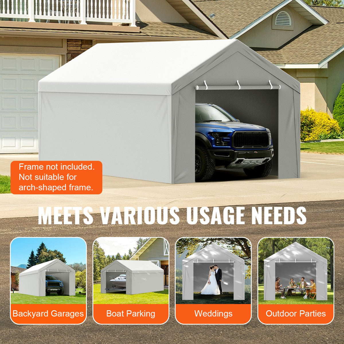 VEVOR Carport Replacement Canopy Cover Top + Side Wall 10 x 20 ft, Garage Tent Shelter Tarp Heavy-Duty Waterproof & UV Protected, Easy Installation with Ball Bungees,Grey (Frame Not Included) - CKPB10X20FTH27H20V0 - view 8