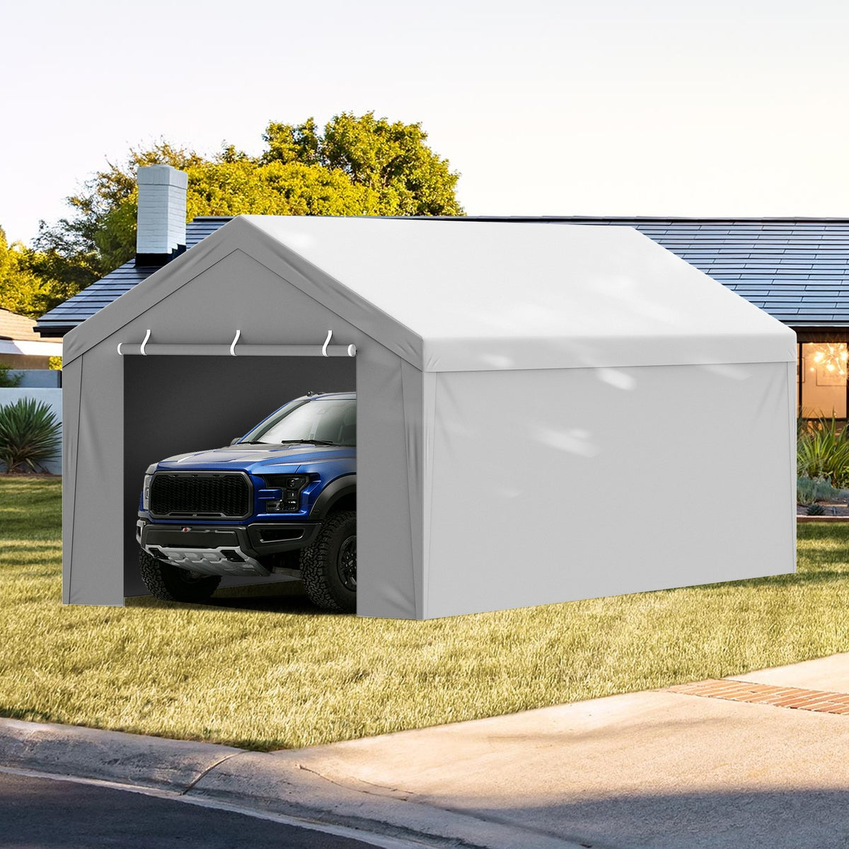 VEVOR Carport Replacement Canopy Cover Top + Side Wall 10 x 20 ft, Garage Tent Shelter Tarp Heavy-Duty Waterproof & UV Protected, Easy Installation with Ball Bungees,Grey (Frame Not Included) - CKPB10X20FTH27H20V0 - view 9