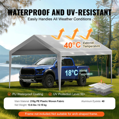 VEVOR Carport Replacement Canopy Cover 10 x 20 ft, Garage Top Tent Shelter Tarp Heavy-Duty Waterproof & UV Protected, Easy Installation with Ball Bungees,Grey (Only Top Cover, Frame Not Include) - CKPB10X20FTH2ELL4V0 - view 4