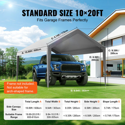 VEVOR Carport Replacement Canopy Cover 10 x 20 ft, Garage Top Tent Shelter Tarp Heavy-Duty Waterproof & UV Protected, Easy Installation with Ball Bungees,Grey (Only Top Cover, Frame Not Include) - CKPB10X20FTH2ELL4V0 - view 5