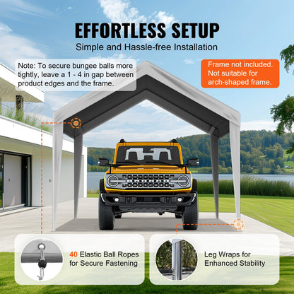 VEVOR Carport Replacement Canopy Cover 10 x 20 ft, Garage Top Tent Shelter Tarp Heavy-Duty Waterproof & UV Protected, Easy Installation with Ball Bungees,Grey (Only Top Cover, Frame Not Include) - CKPB10X20FTH2ELL4V0 - view 6
