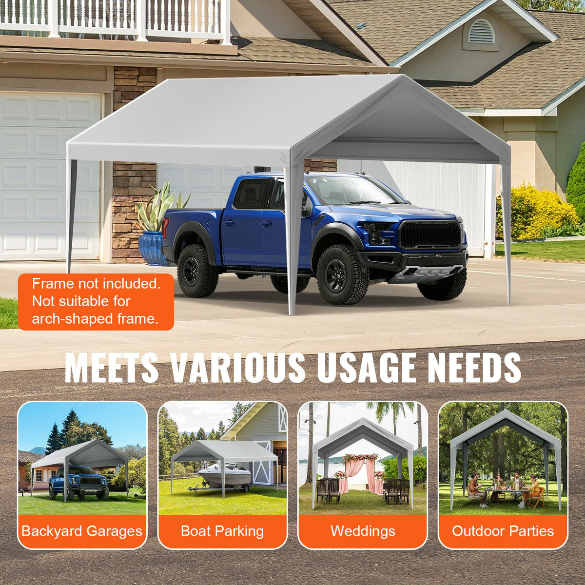VEVOR Carport Replacement Canopy Cover 10 x 20 ft, Garage Top Tent Shelter Tarp Heavy-Duty Waterproof & UV Protected, Easy Installation with Ball Bungees,Grey (Only Top Cover, Frame Not Include) - CKPB10X20FTH2ELL4V0 - view 8