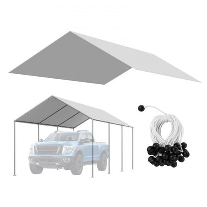 VEVOR Carport Replacement Canopy, 10 x 20 ft Potable Garage Tent Top Tarp, UV-Resistant & Waterproof Car Shelter Tarp, Heavy Duty Car Port Cover with Ball Buggees, Grey, Frame Not Included - CKPB10X20FTHHVXKO001V0 - view 2