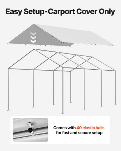 VEVOR Carport Replacement Canopy, 10 x 20 ft Potable Garage Tent Top Tarp, UV-Resistant & Waterproof Car Shelter Tarp, Heavy Duty Car Port Cover with Ball Buggees, Grey, Frame Not Included - CKPB10X20FTHHVXKO001V0 - view 6