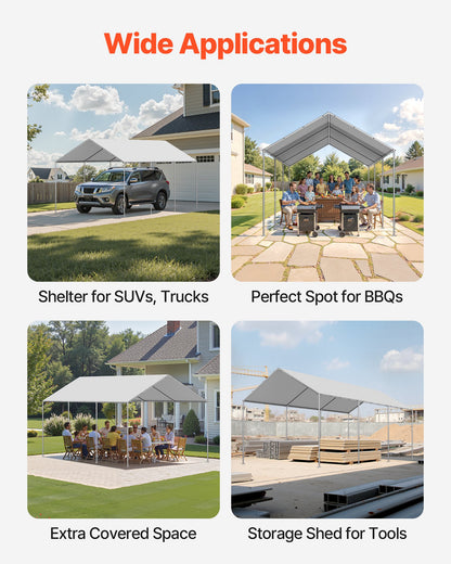 VEVOR Carport Replacement Canopy, 10 x 20 ft Potable Garage Tent Top Tarp, UV-Resistant & Waterproof Car Shelter Tarp, Heavy Duty Car Port Cover with Ball Buggees, Grey, Frame Not Included - CKPB10X20FTHHVXKO001V0 - view 7