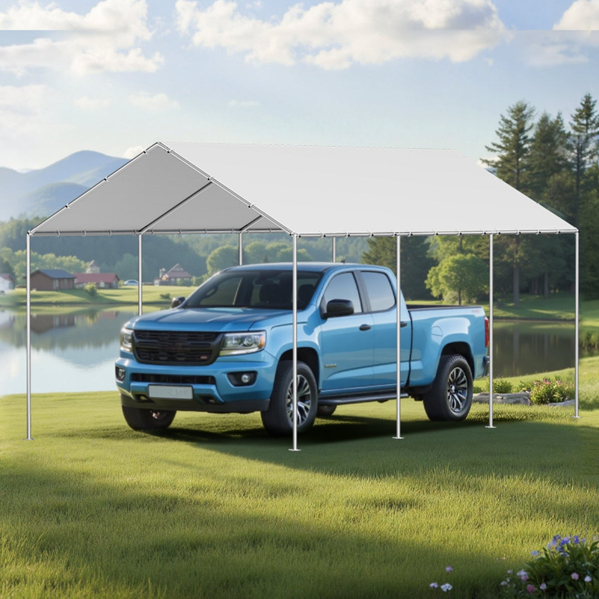 VEVOR Carport Replacement Canopy, 10 x 20 ft Potable Garage Tent Top Tarp, UV-Resistant & Waterproof Car Shelter Tarp, Heavy Duty Car Port Cover with Ball Buggees, Grey, Frame Not Included - CKPB10X20FTHHVXKO001V0 - view 9