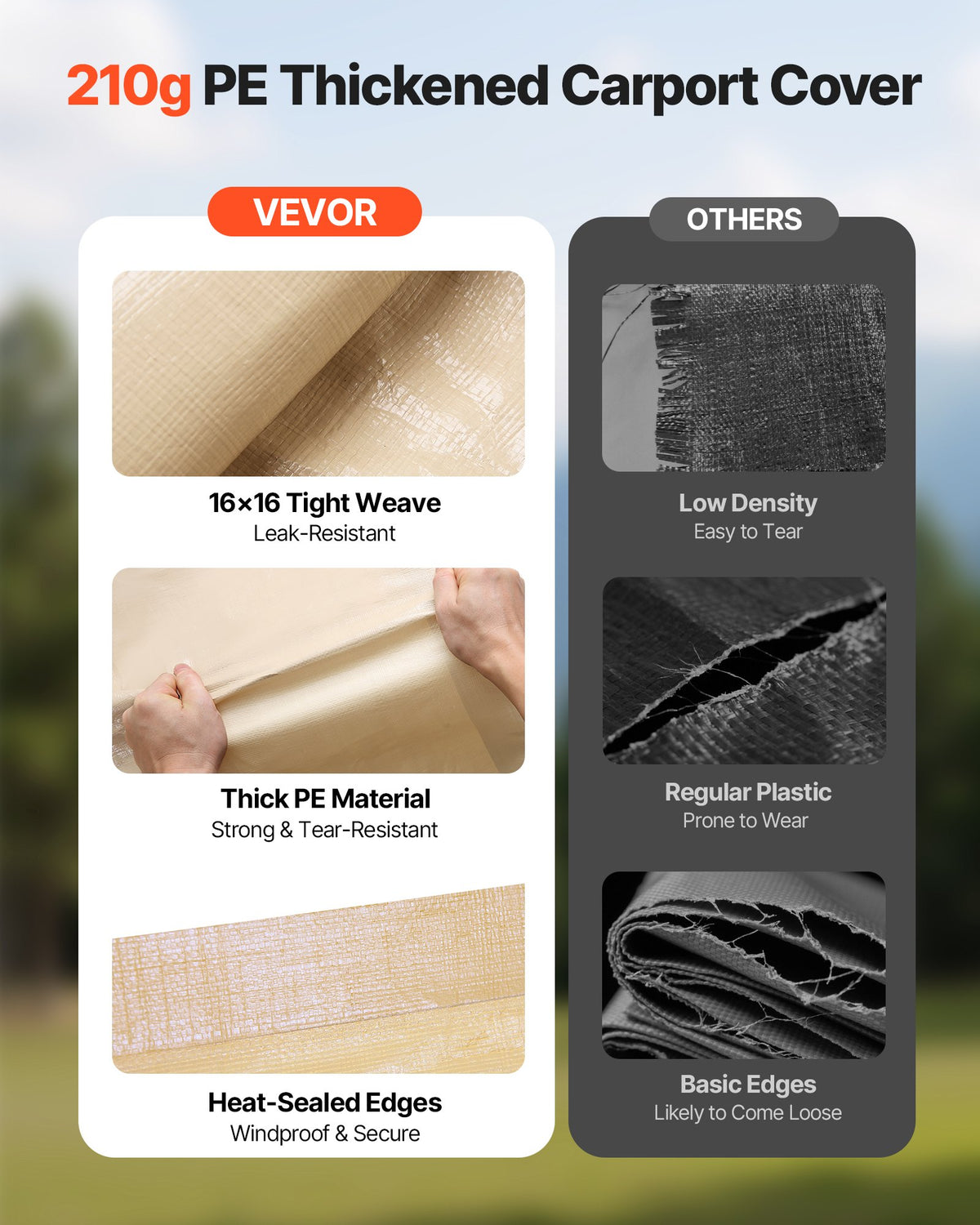 VEVOR Carport Replacement Canopy, 10 x 20 ft Potable Garage Tent Top Tarp with Sidewalls, UV-Resistant & Waterproof, Heavy Duty Car Shelter Tarp with Ball Buggees, Beige, Frame Not Included - CKPB10X20FTMK3PDN001V0 - view 6