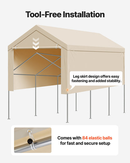 VEVOR Carport Replacement Canopy, 10 x 20 ft Potable Garage Tent Top Tarp with Sidewalls, UV-Resistant & Waterproof, Heavy Duty Car Shelter Tarp with Ball Buggees, Beige, Frame Not Included - CKPB10X20FTMK3PDN001V0 - view 7