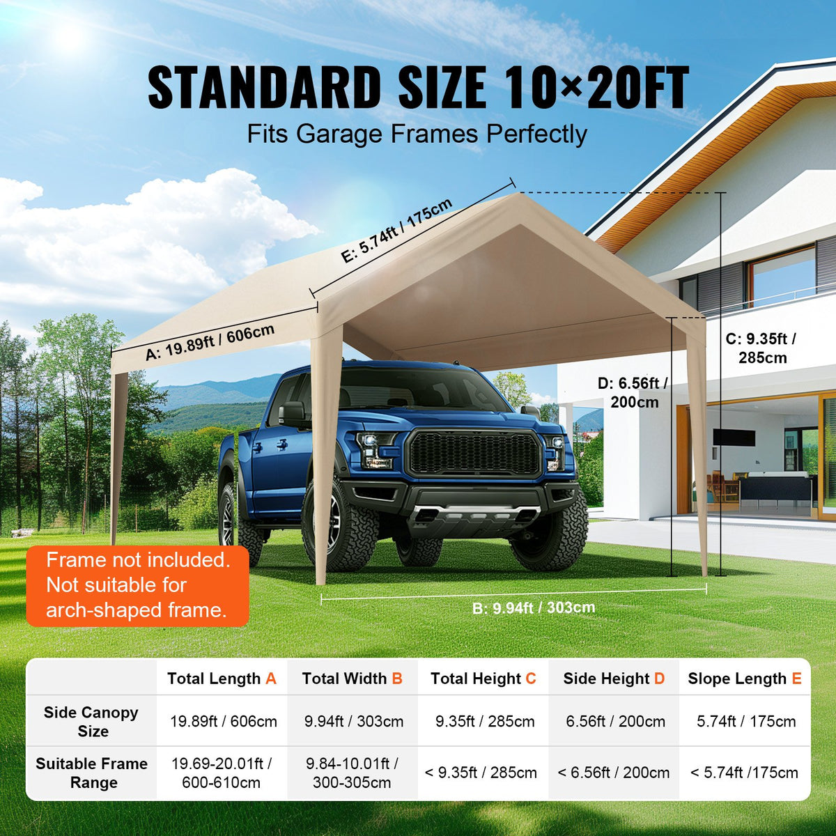 VEVOR Carport Replacement Canopy Cover 10 x 20 ft, Garage Top Tent Shelter Tarp Heavy-Duty Waterproof & UV Protected, Easy Installation with Ball Bungees,Beige (Only Top Cover, Frame Not Include) - CKPB10X20FTMRCY4TV0 - view 5