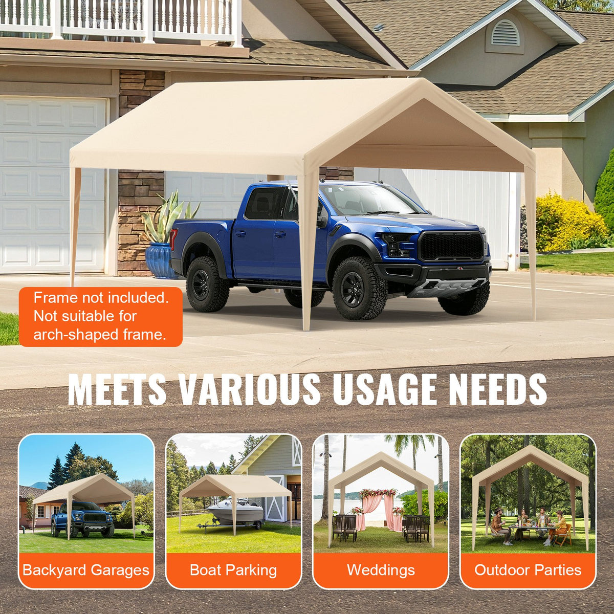 VEVOR Carport Replacement Canopy Cover 10 x 20 ft, Garage Top Tent Shelter Tarp Heavy-Duty Waterproof & UV Protected, Easy Installation with Ball Bungees,Beige (Only Top Cover, Frame Not Include) - CKPB10X20FTMRCY4TV0 - view 8
