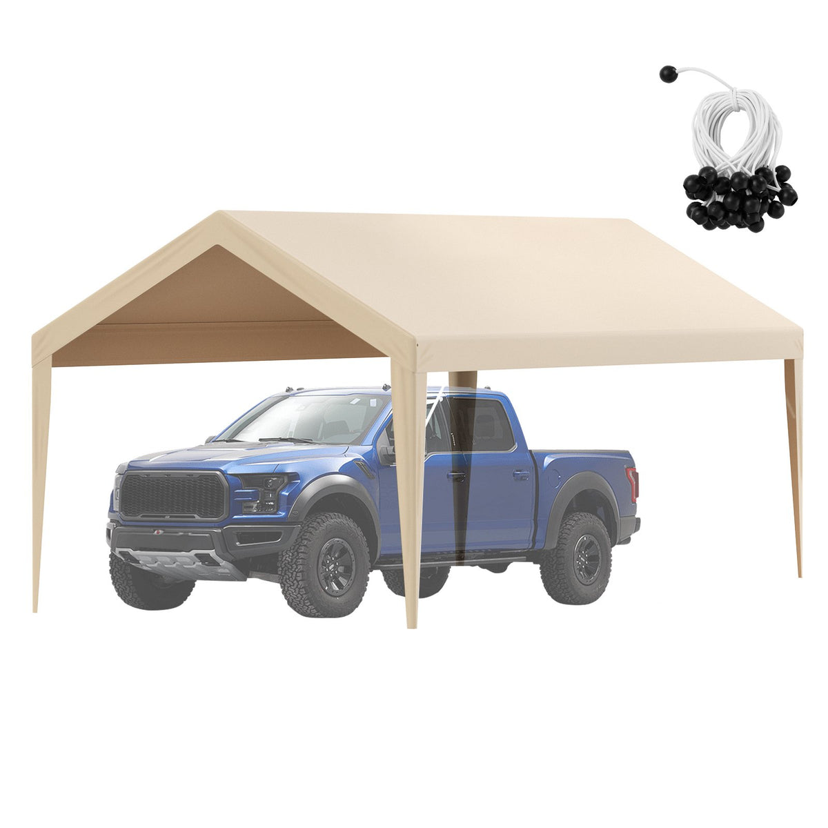 VEVOR Carport Replacement Canopy Cover 10 x 20 ft, Garage Top Tent Shelter Tarp Heavy-Duty Waterproof & UV Protected, Easy Installation with Ball Bungees,Beige (Only Top Cover, Frame Not Include) - CKPB10X20FTMRCY4TV0 - view 10